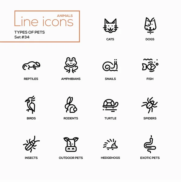 Types d'animaux de compagnie - ensemble d'icônes vectorielles modernes à ligne unique — Image vectorielle