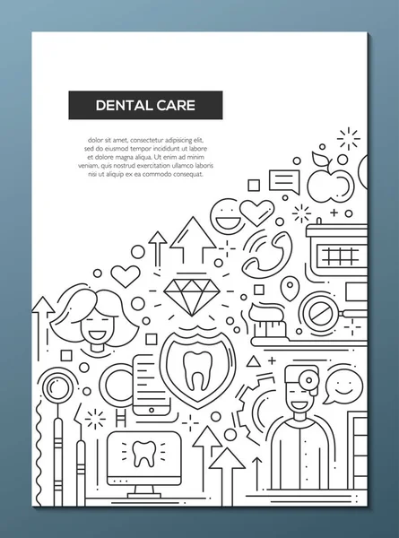 Fogászati ellátás - line kiadvány poszter tervezősablon A4 — Stock Vector