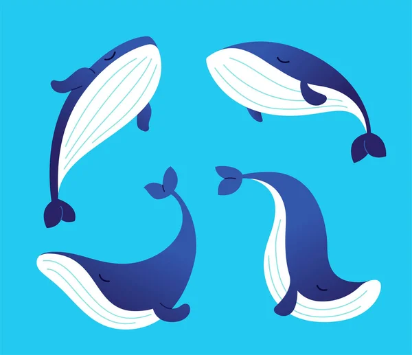 Ballena - vector moderno conjunto de ilustraciones planas . — Archivo Imágenes Vectoriales