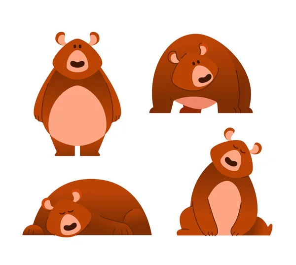 Urso - grupo vetorial moderno de carateres animais de desenho animado chatos. Diferentes poses e emoções . —  Vetores de Stock