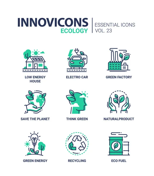 Écologie - ensemble d'icônes monolignes vectorielles couleur moderne — Image vectorielle