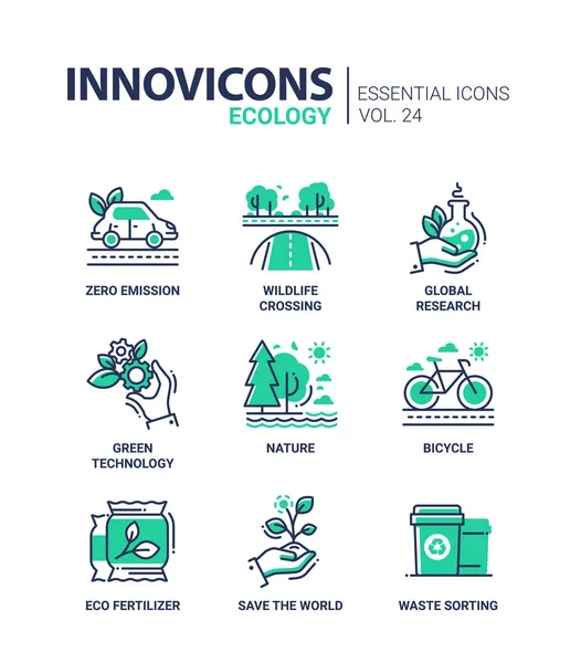 Ekoloji - modern renk vektör tek satır Icons set