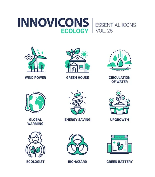 Écologie - ensemble d'icônes monolignes vectorielles couleur moderne — Image vectorielle