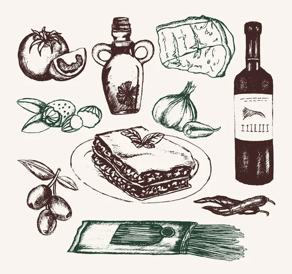 Italian Food - composition illustrative dessinée à la main . — Image vectorielle