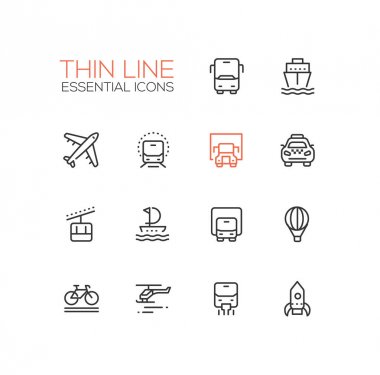 Taşıma - modern vektör tek ince çizgi Icons set