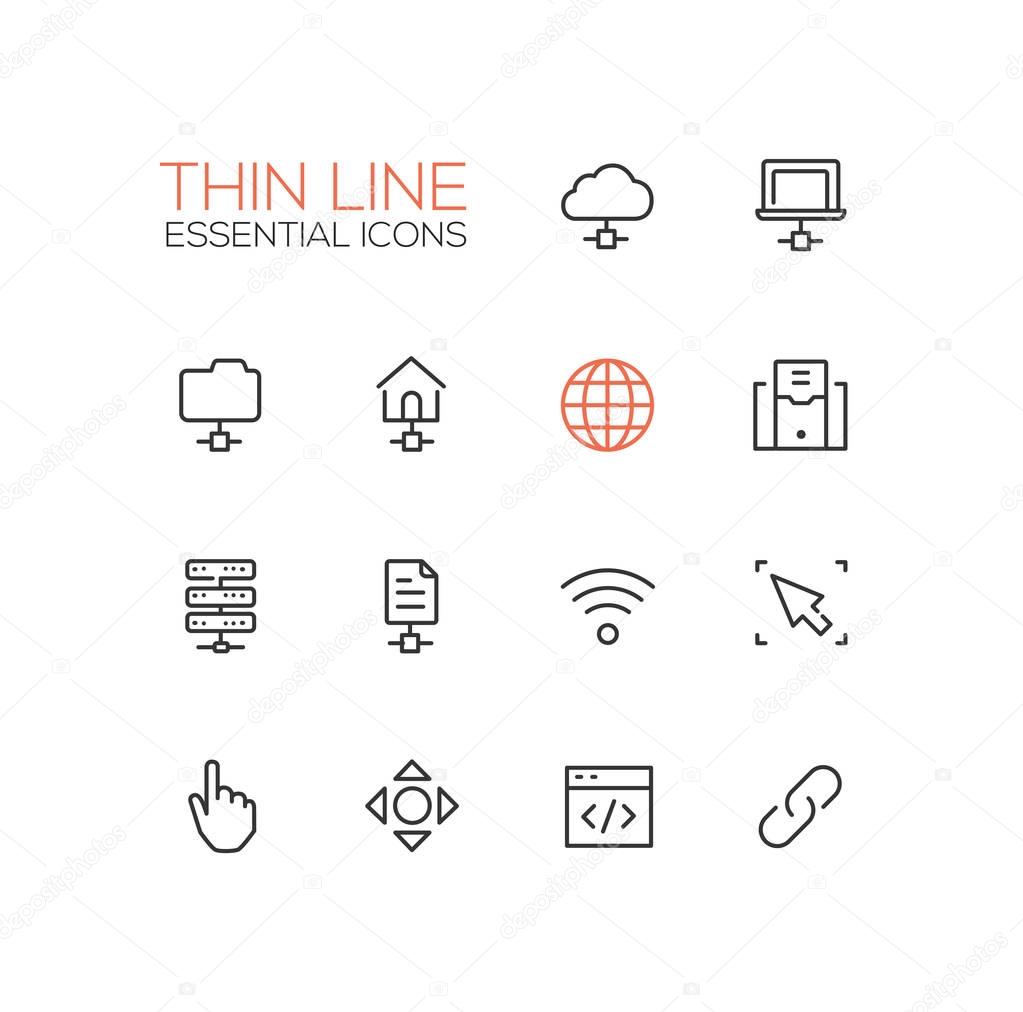 Network Data - modern vector single thin line icons set