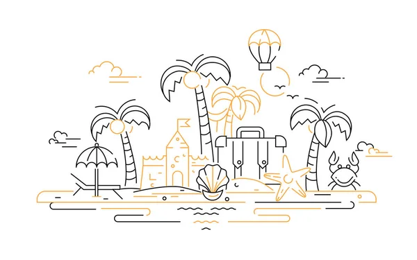 En la playa - ilustración del recorrido de la línea vectorial — Archivo Imágenes Vectoriales