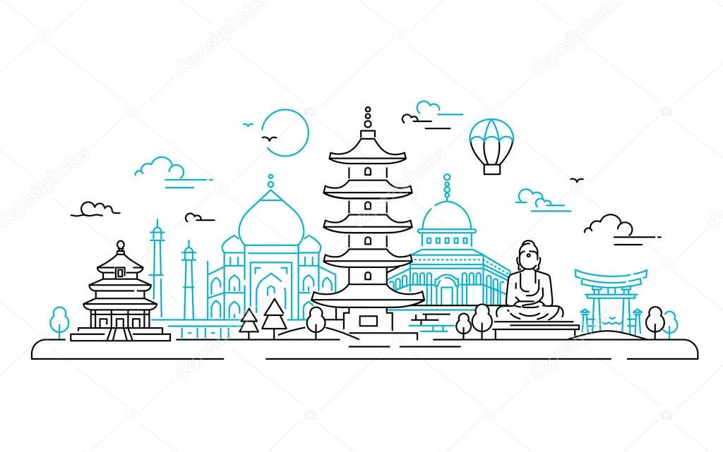 Asian Countries - vector line travel illustration