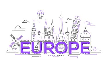 Avrupa - yerler ile düz tasarım kompozisyon