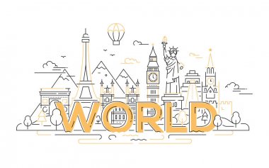 Dünya - vektör hat seyahat çizim