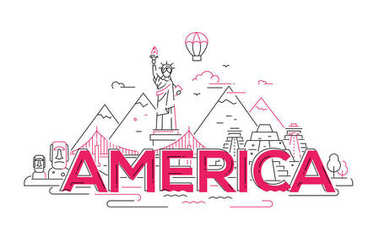 Amerika - vektör hat seyahat çizim