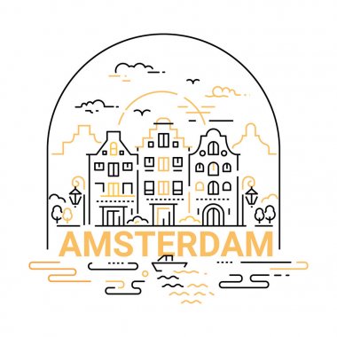 Amsterdam - modern vektör hat seyahat çizim