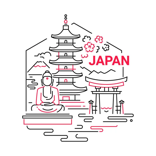 Japón- moderno vector línea viaje ilustración — Vector de stock