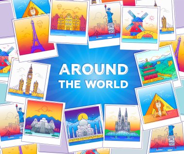 Dünyanın her yerinden - line seyahat illüstrasyon vektör