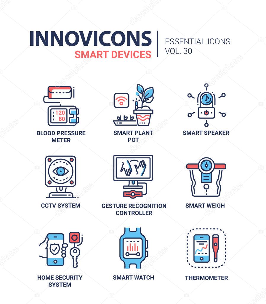 Smart Device - modern vector line icons set