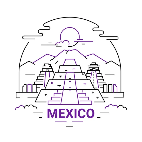 Μεξικό - σύγχρονη διάνυσμα γραμμή ταξίδια εικονογράφηση — Διανυσματικό Αρχείο