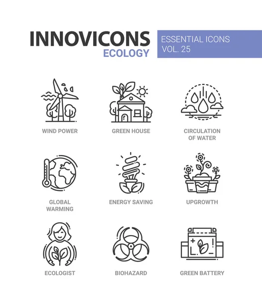 Ecología - vector de color moderno conjunto de iconos de línea única — Vector de stock