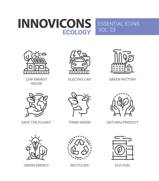 Écologie - ensemble d'icônes monolignes vectorielles couleur moderne — Image vectorielle