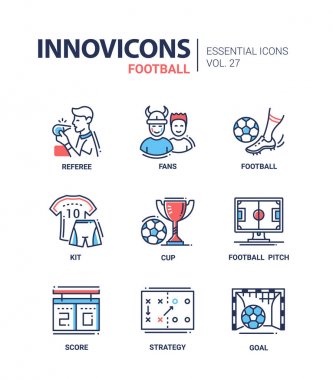 Futbol - modern renk vektör tek satır Icons set