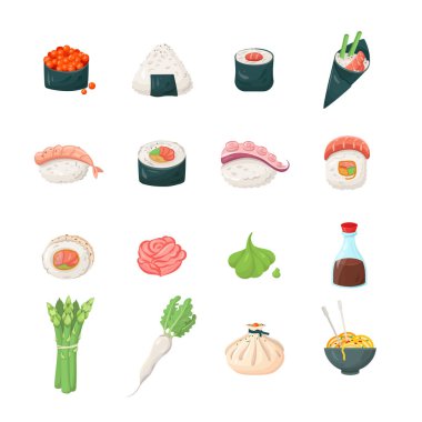 Suşi - modern vektör hat Icons set