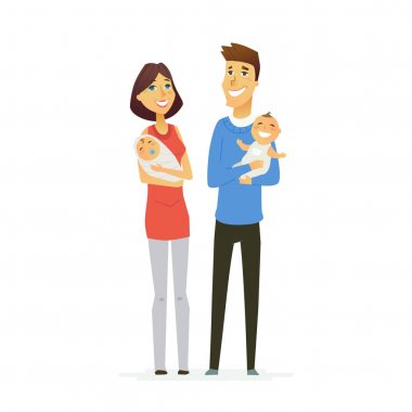Aile - renkli modern düz illüstrasyon kompozisyon.