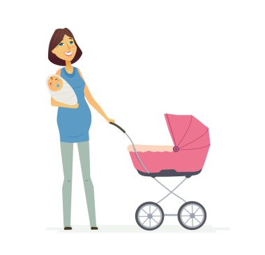 Aile - renkli modern düz illüstrasyon kompozisyon.