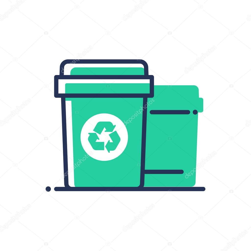 Recycle bin - modern vector single line icon. An image of a trash plastic container with a recycling logo. Representation of smart behavior, today, clean society, care and virtue