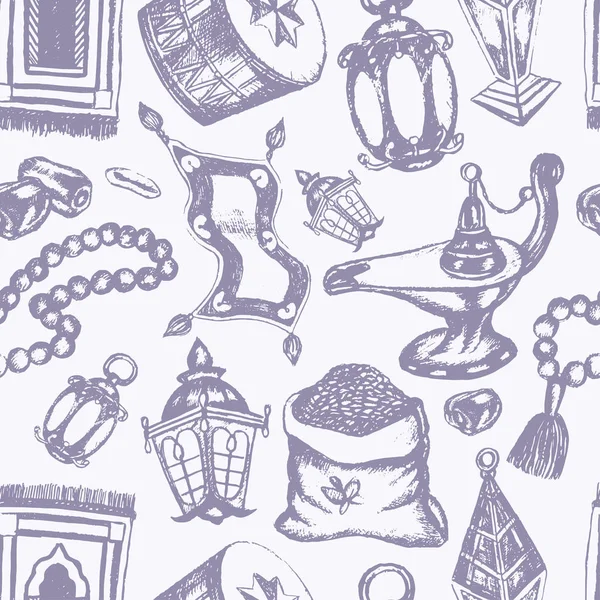 Símbolos Muçulmanos - padrão sem costura desenhado à mão —  Vetores de Stock