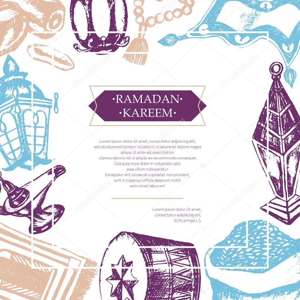 Muslim Symbols - hand drawn composite postcard