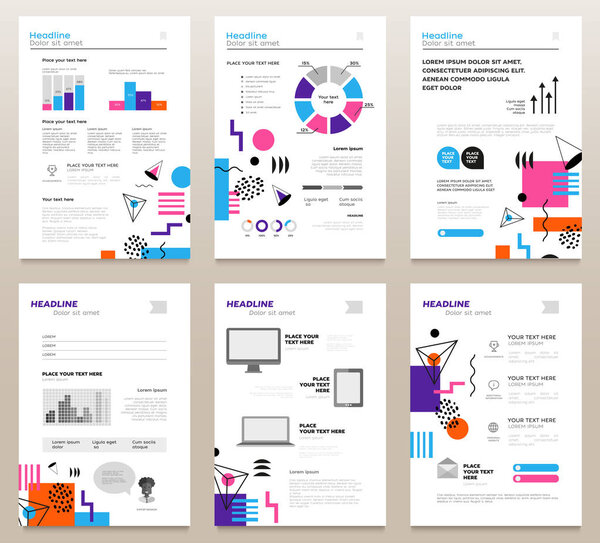 Буклеты презентаций - векторный шаблон набора из 4 страниц
