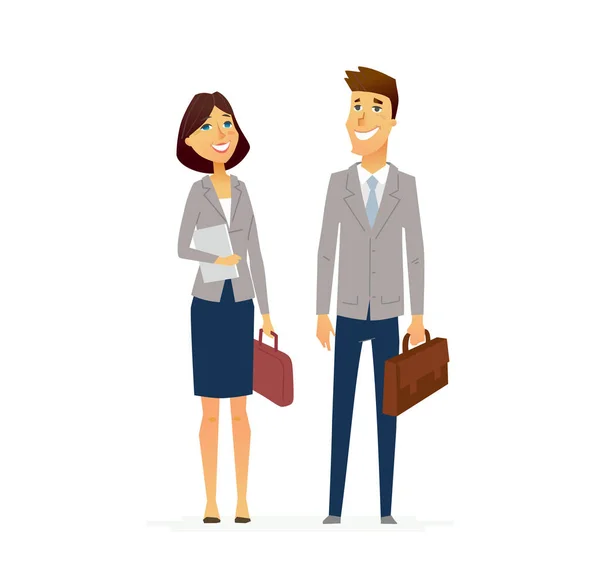 Hombre y mujer de negocios - diseño plano moderno personas personajes composición . — Vector de stock