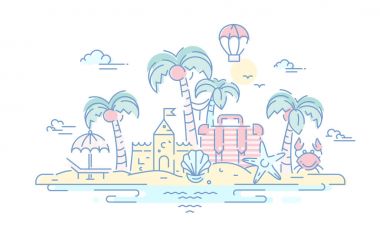 Deniz kenarında - line seyahat illüstrasyon vektör