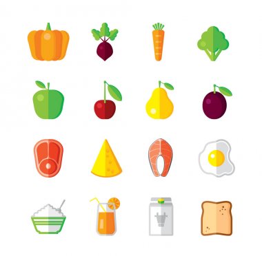 Sağlıklı gıda - modern renk vektör düz Tasarım Icon set