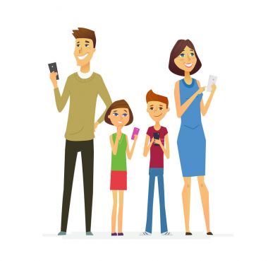 Aile - renkli modern düz açıklayıcı kompozisyon.