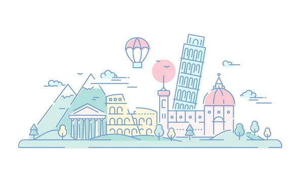 Italia - ilustración del recorrido de la línea vectorial — Vector de stock