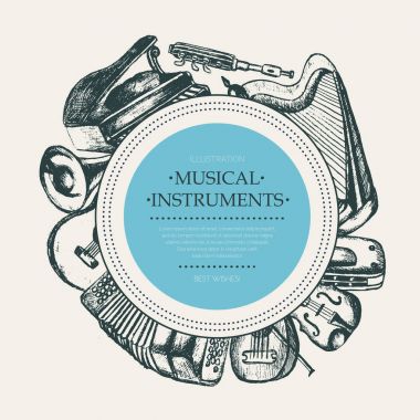 Müzik aletleri - elle çizilmiş banner şablon.