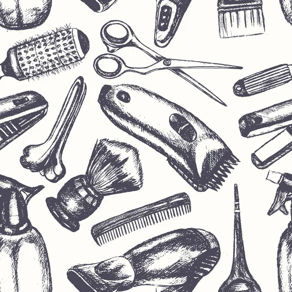 Barber Equipment - hand drawn seamless pattern — Stock Vector