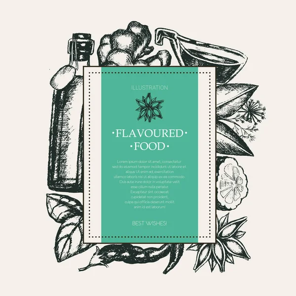 Productos aromatizados - postal cuadrada dibujada a mano — Vector de stock