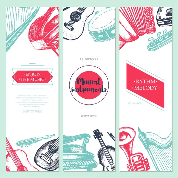 Instrumentos musicales - banner de plantilla dibujado a mano . — Archivo Imágenes Vectoriales