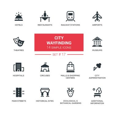 Şehir wayfinding - modern basit simgeler, sembollerin set
