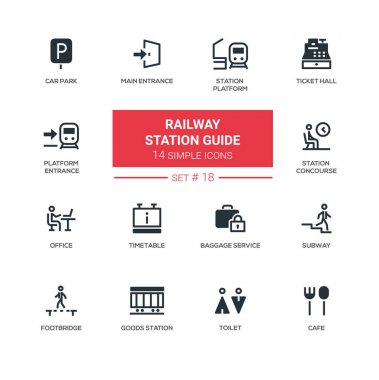 Tren istasyonu Kılavuzu - modern basit simgeler, sembollerin set