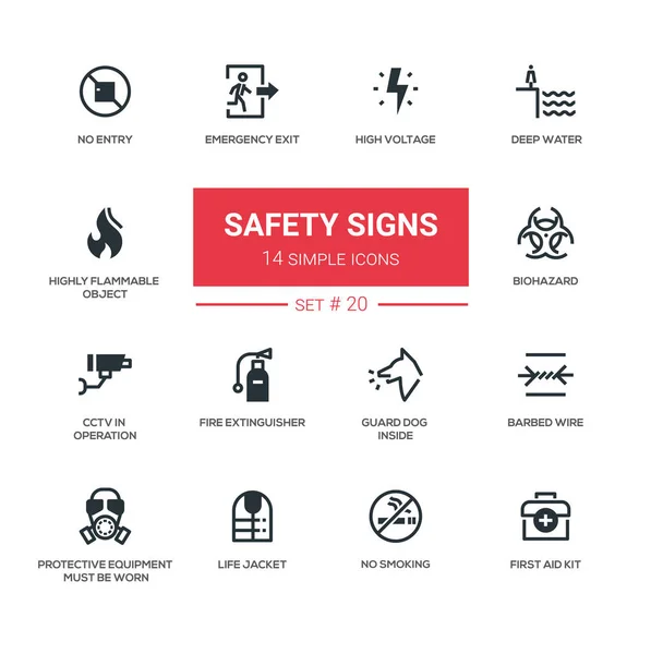 Segni di sicurezza - icone semplici e moderne, set di pittogrammi — Vettoriale Stock