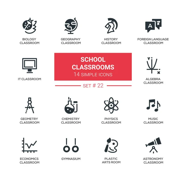 School classrooms - modern simple icons, pictograms set — Stock Vector