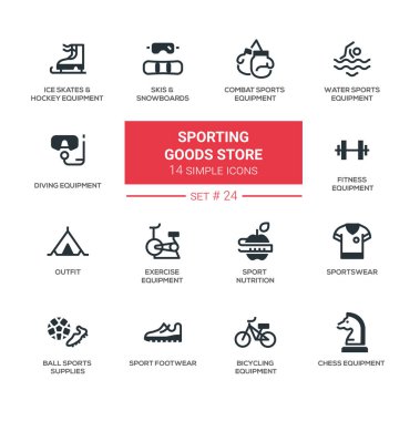 Spor malzemeleri mağazası - modern basit simgeler, sembollerin set