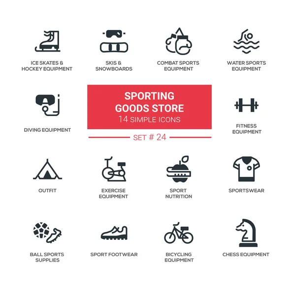 Loja de mercadorias de esporte - ícones simples modernos, jogo de pictogramas — Vetor de Stock