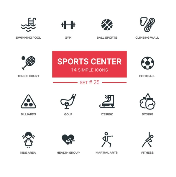 Centro deportivo - iconos simples modernos, pictogramas conjunto — Vector de stock