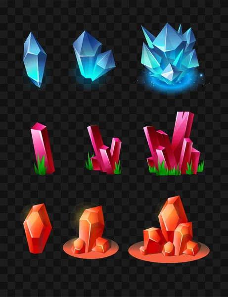 Cristales - conjunto de vectores realistas de minerales — Vector de stock