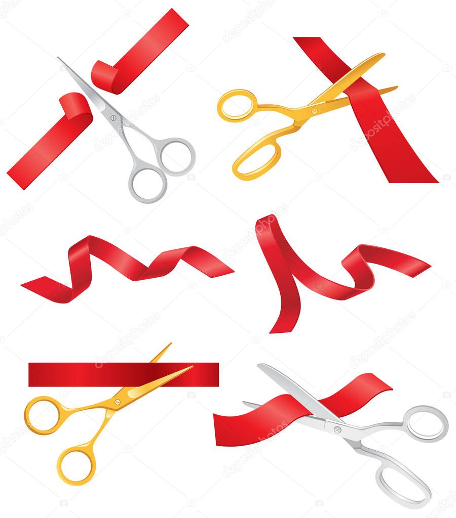 Ribbon and Scissors - vector set of objects