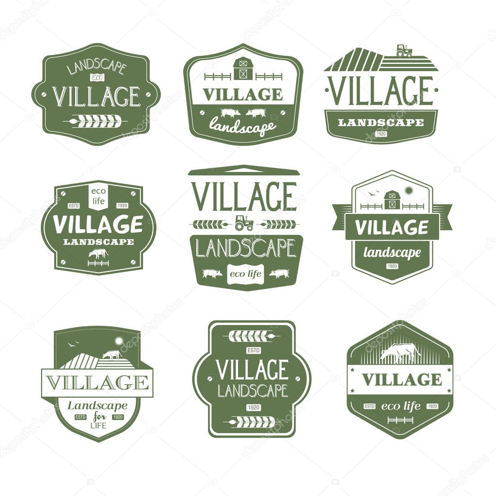 Village Life - vintage vector set of logos