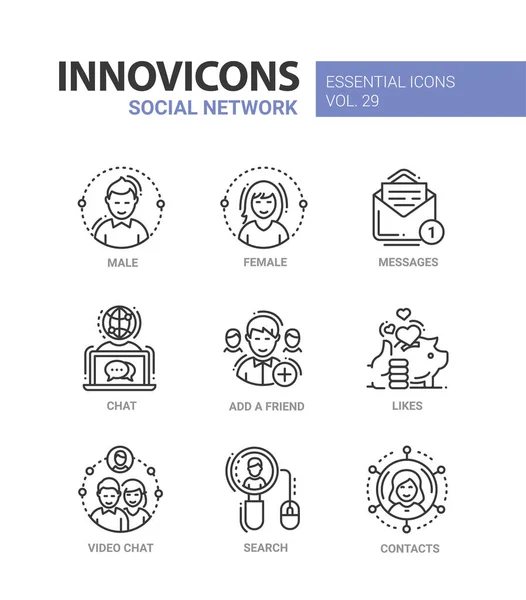 Sociaal netwerk - moderne vector lijn icons set — Stockvector
